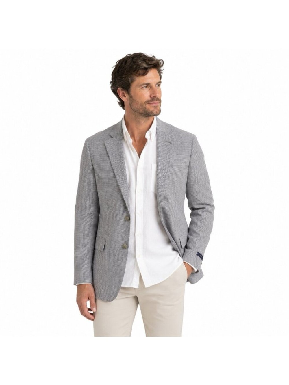 NEW STAFFORD jacket blazer sport coat linen cotton gray 44R houndstooth classic